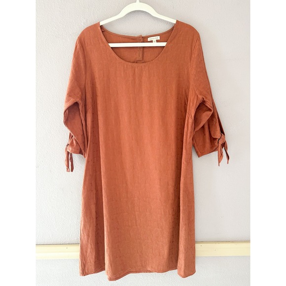 Garnet Hill Lagenlook Dress Size 12 Rust Orange Tie Sleeve - Picture 1 of 4